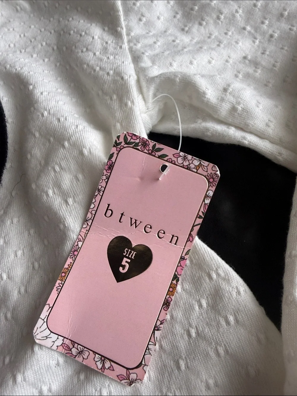 btween White Knit Top with Black Quilted Heart and Black Faux Leather Pants Set